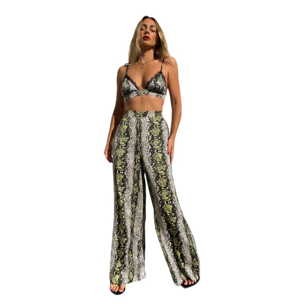 AFRM Vio Pants and Gellar Bra Lime Snake Set Size M